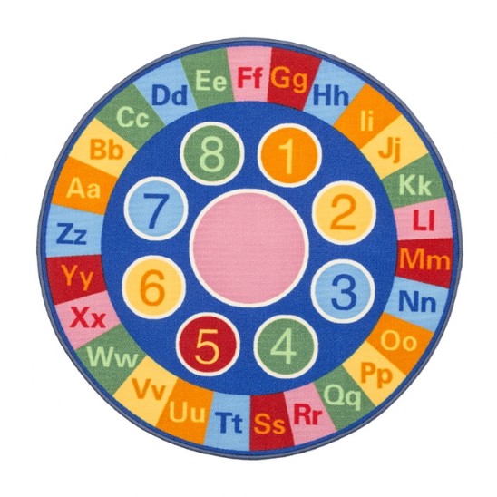 Круглый синий ковер с буквами и цифрами от 1 до 8 в цветных кружках